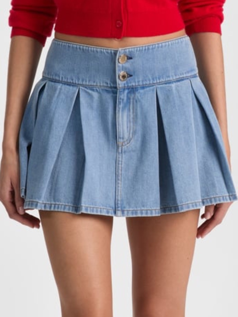 Alice + Olivia Amy Denim Skirt Pleated Low Rise Mini Edie Wash Size 27 w/ tags